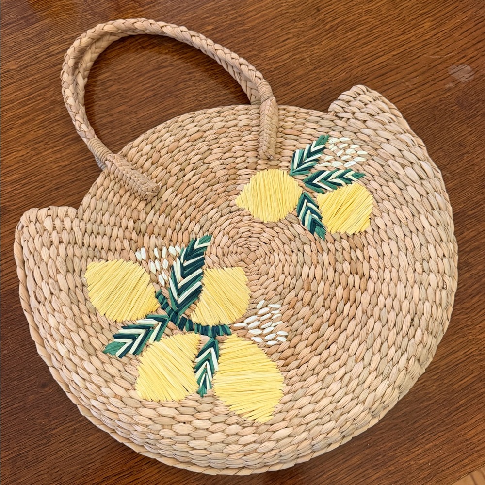 J. Jill Straw Woven Tote with Yellow and Green Embroidery